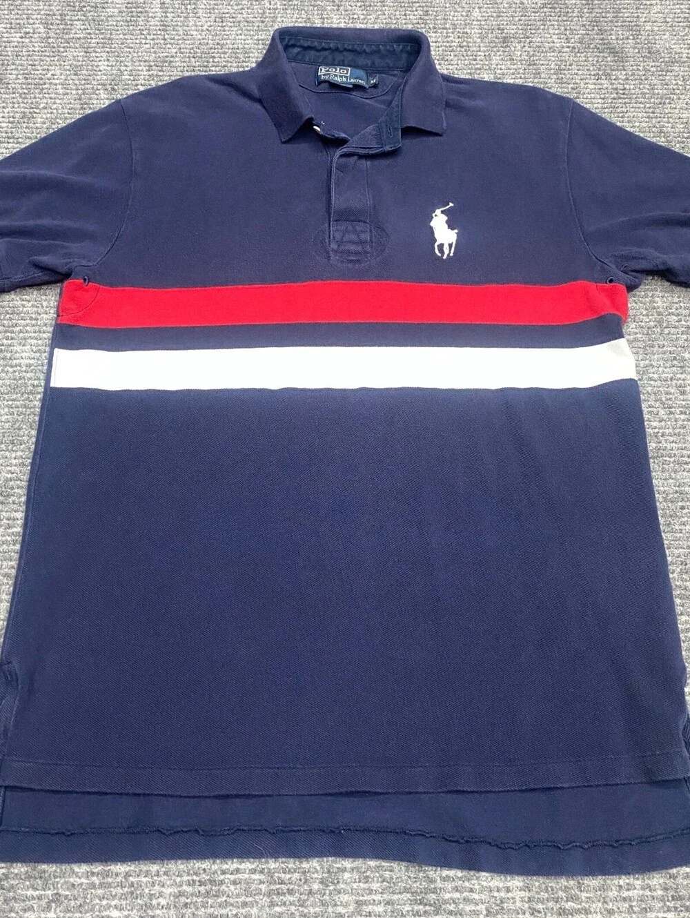 Vintage Polo Ralph Lauren Shirt Mens Medium Pony Logo Blue Red White Striped